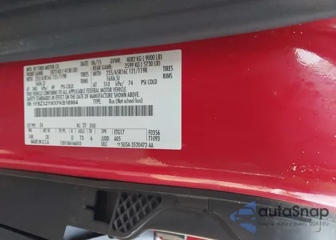 2015 Ford Transit-350 Xl z USA, uszkodzony, nr VIN 1FBZX2YMXFKB18984